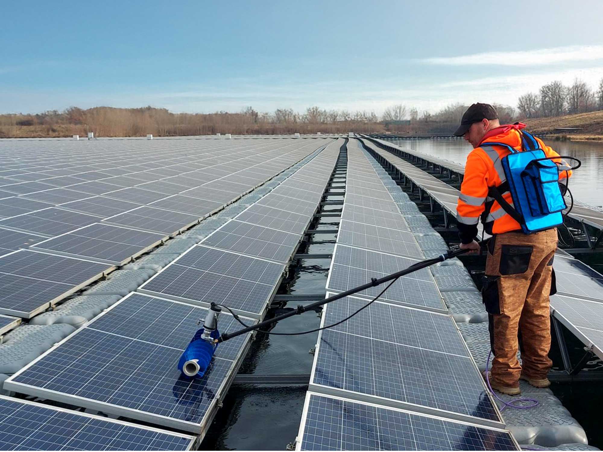 Solar brush in action on solar farm